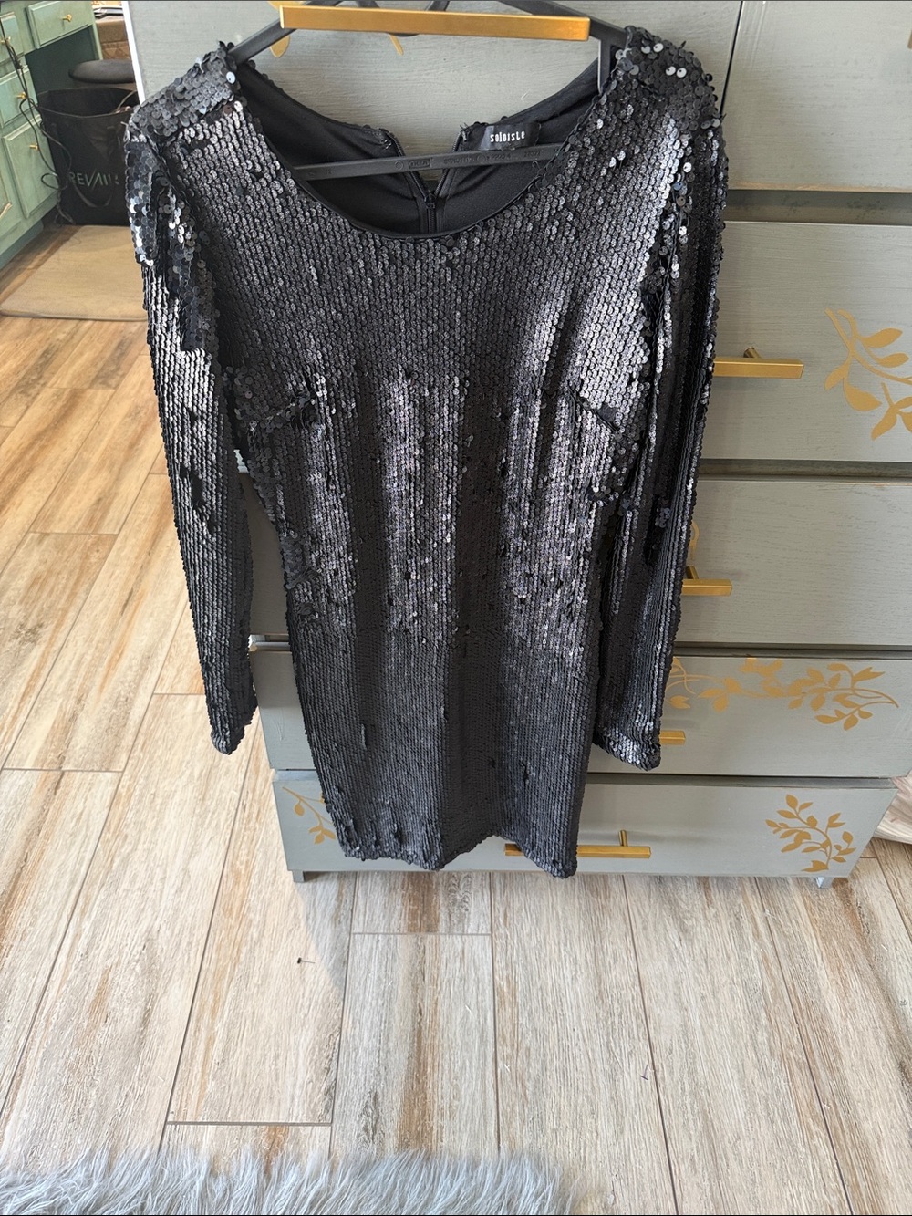 Sequin Long-Sleeve Mini Dress - Black by - Picture 1 of 8
